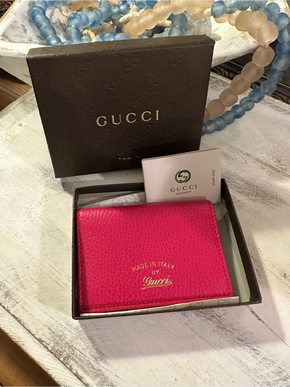 NWB Gucci Pink Swing Leather Train Pass Card Holder